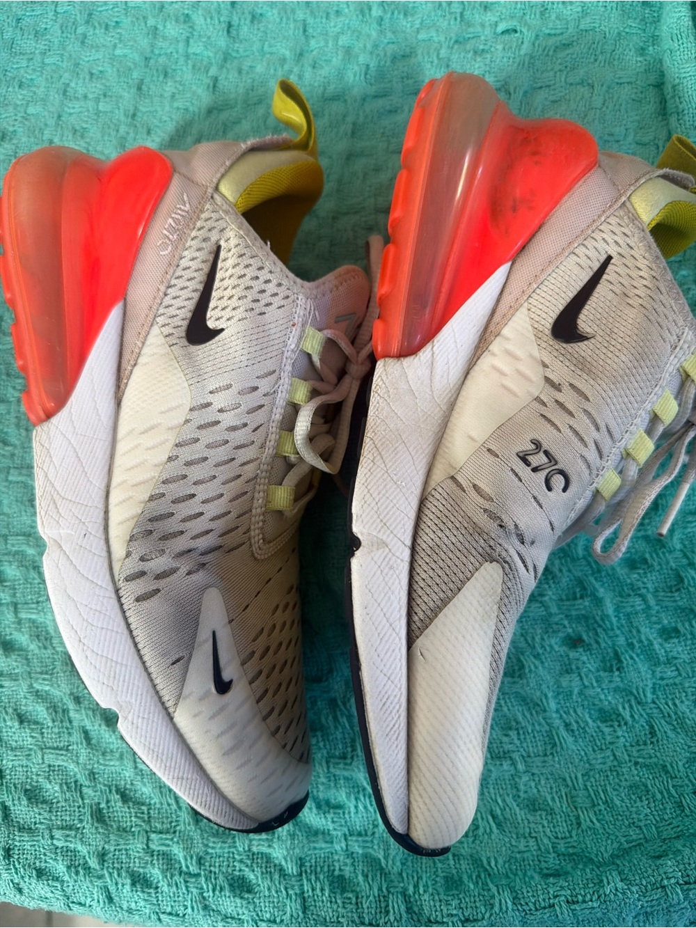 Nike Women’s Air Max 270 Sneakers - White with Neon Orange and Yellow